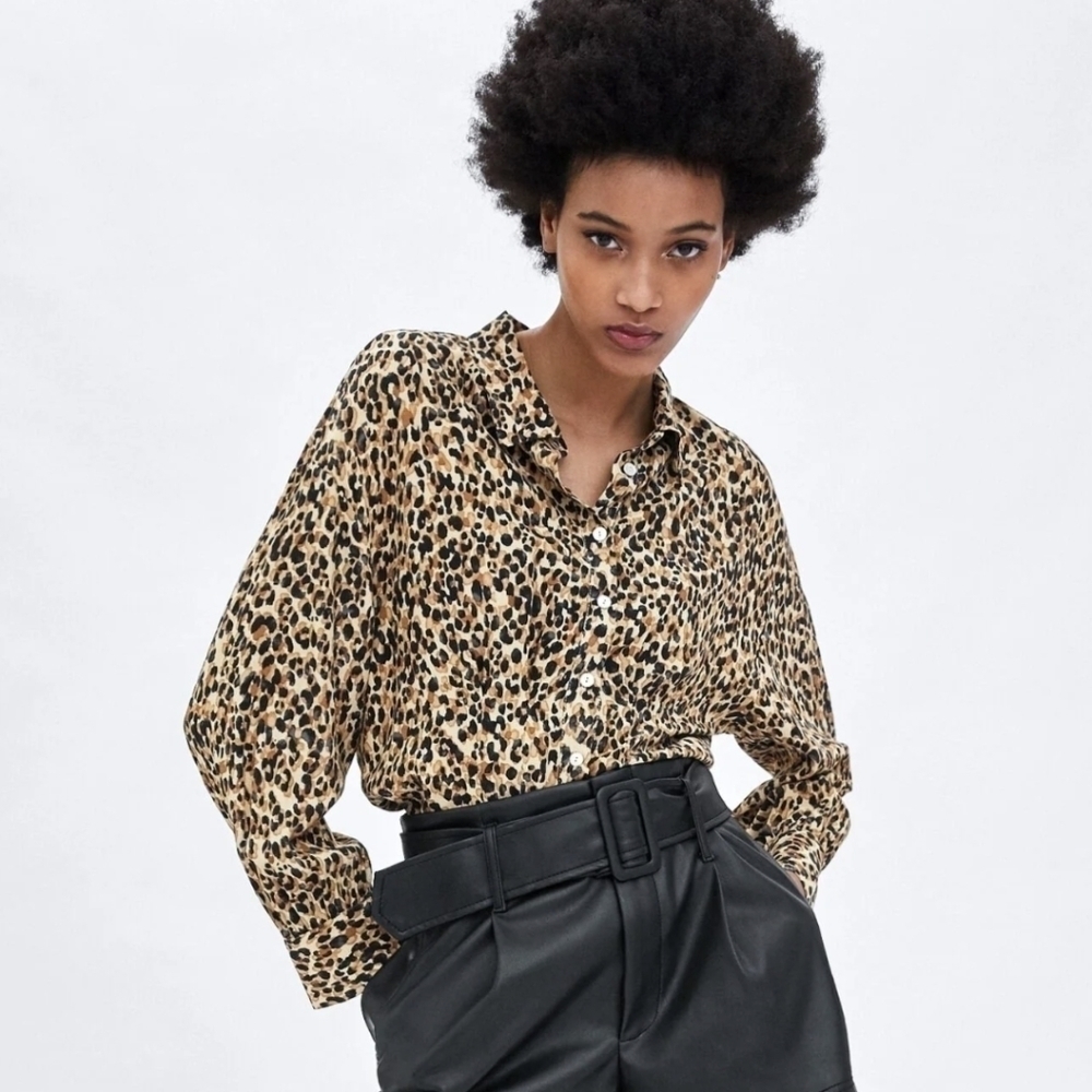 Zara leopard print button down shirt small